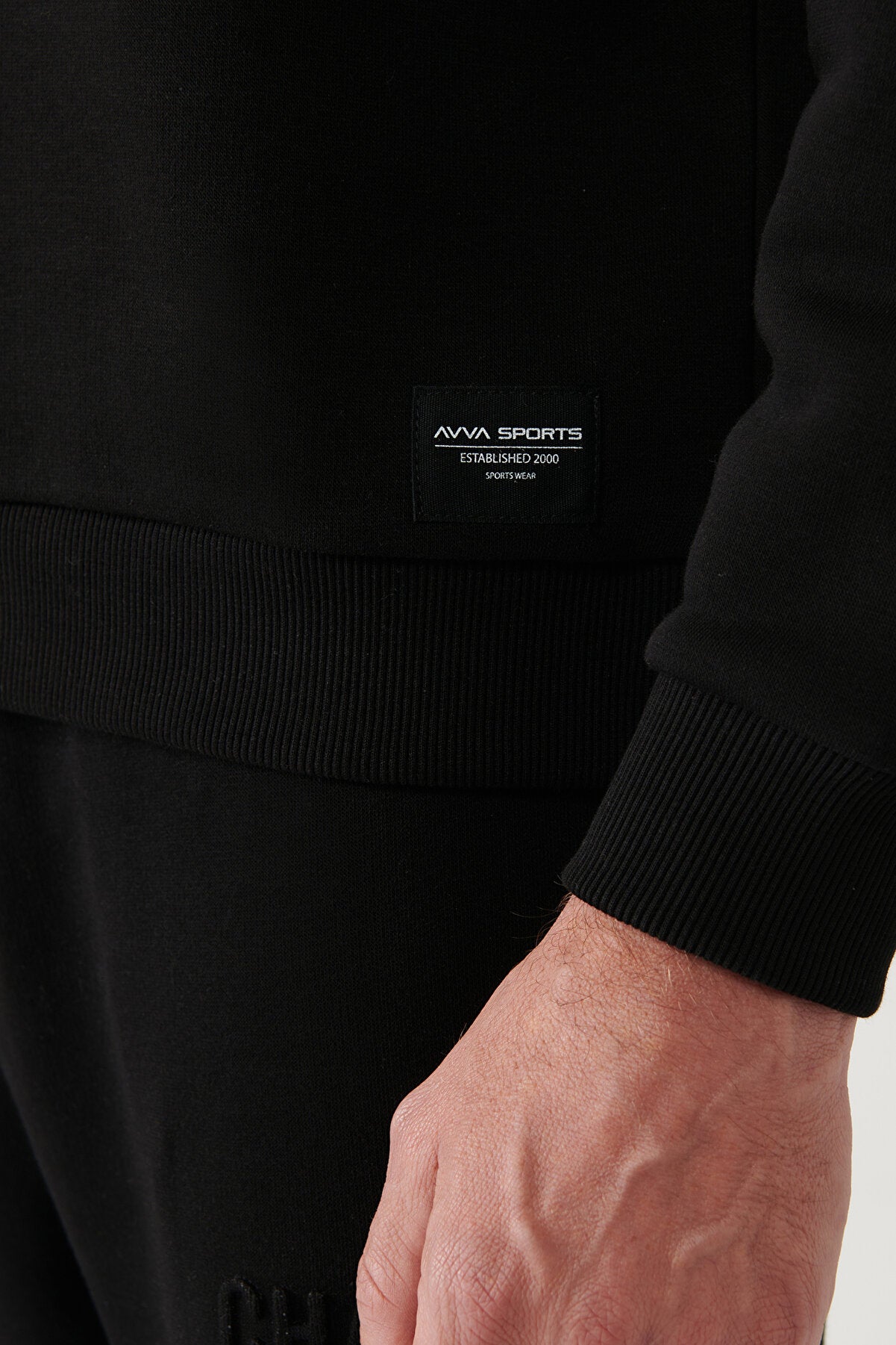 Erkek Siyah ��ardonlu Kuma�� Kap����onlu Yaka Gofre Bask��l�� Oversize Sweatshirt A32Y1190