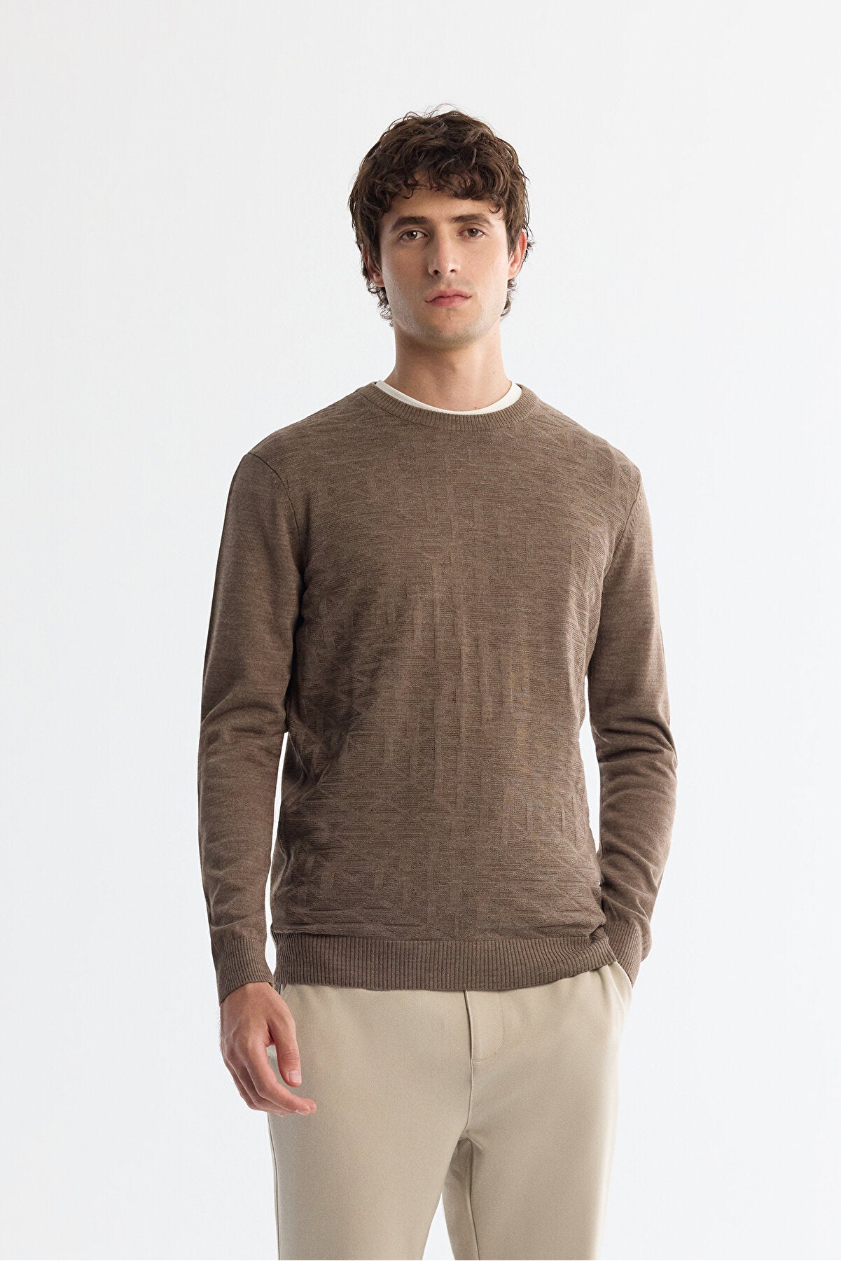 Men's Mink Textured Basic Sweater E005110