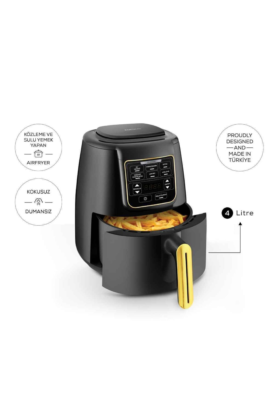 Air Pro Cook 3 In 1 Xl Home Cooking, Roasting, Juicy Food Pot Airfryer Black Gold 4 Seater