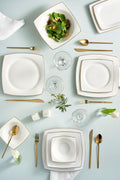 Square Bone Jamie 57 Pieces 12 Seater Dinner Set Gold