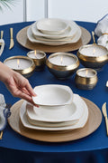 Square Bone Chiara 60 Pieces 12 Seater Dinner Set Gold