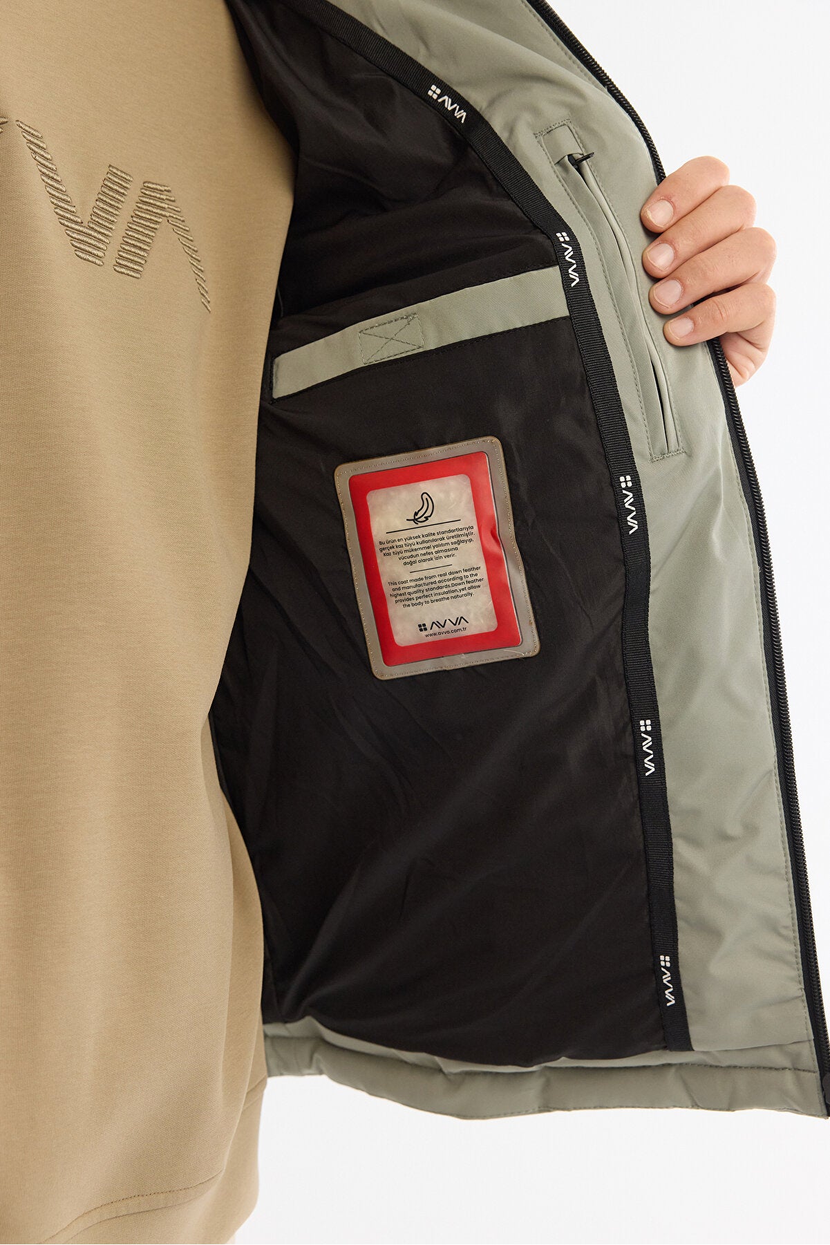 Erkek Nil Yeşili Kapüşonlu Su İtici Rüzgar Geçirmez Kaz Tüyü Şişme Comfort Fit Mont A42Y6010