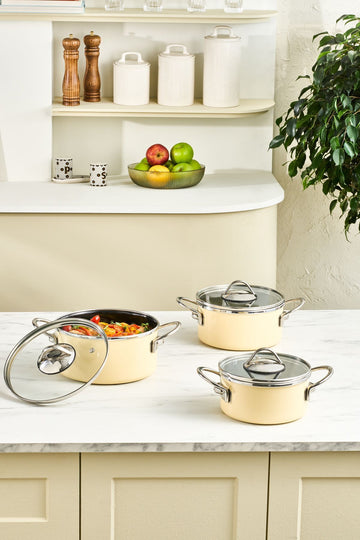 Erva Enamel Induction Base 6 Piece Midi Cookware Set Cream