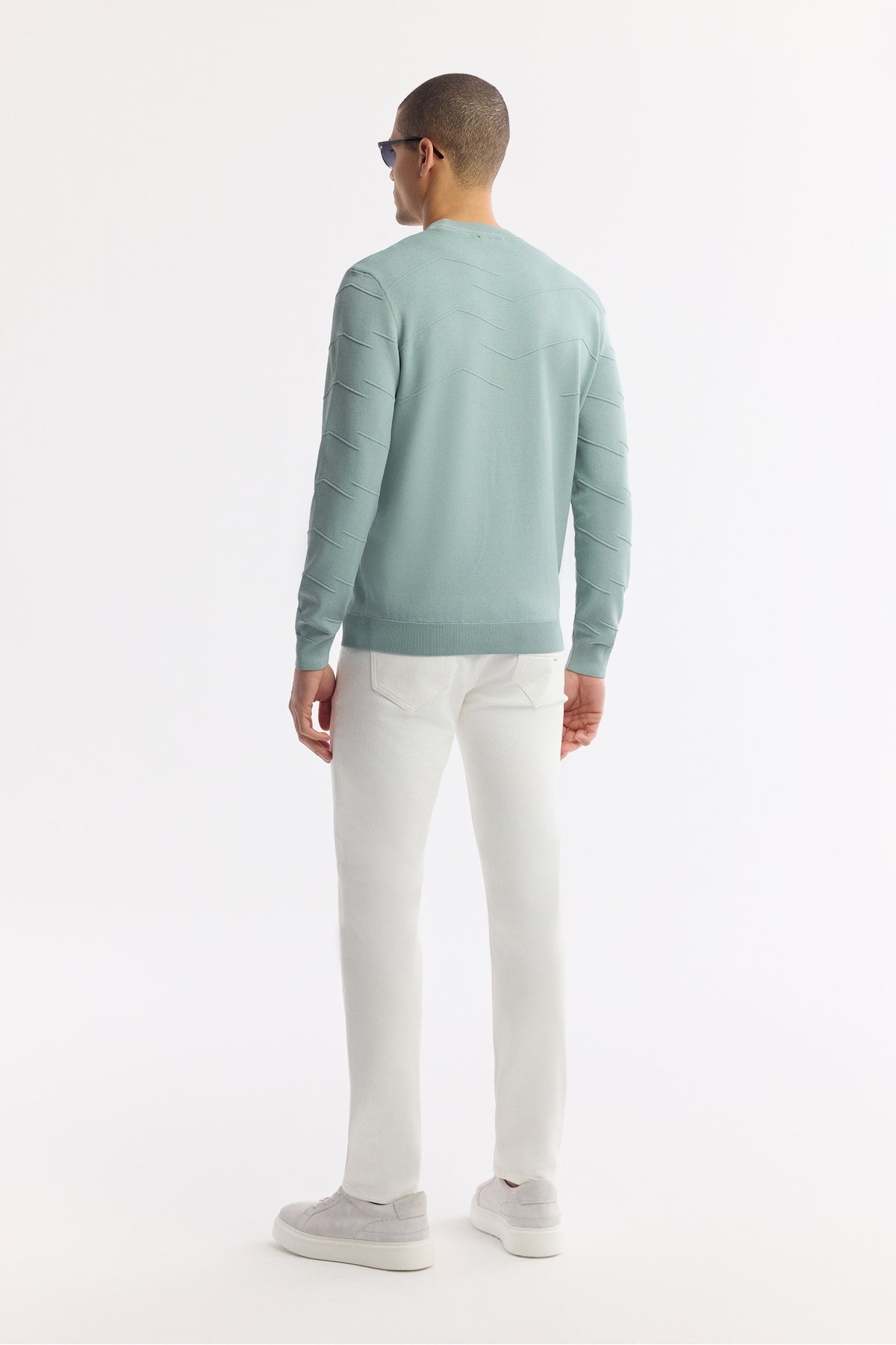 Erkek Nil Yeşili Bisiklet Yaka Dokulu Rayon Triko Regular Fit Kazak A51Y5022