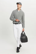 Men's Grey Melange Cotton Standard Fit Regular Fit Zipper Bato Collar Jacquard Knitwear Sweater