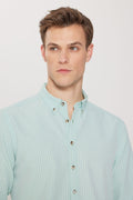Men's Mint Anti-Wrinkle Technical Oxford Wafer Pattern Slim Fit Slim Fit Buttoned Collar Stretch Shirt