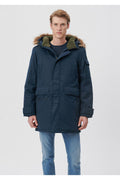 Navy Blue Long Parka Regular Fit/Regular Fit with Fur Collar 0110105-70490