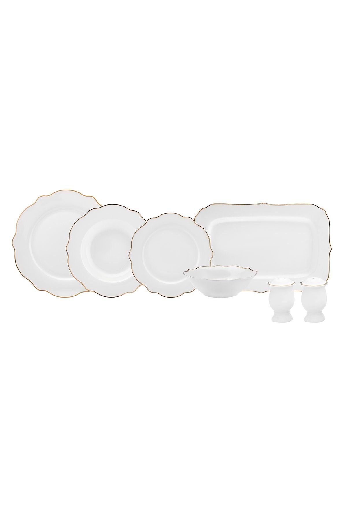 Daisy Gold Wave Shape 27 Pieces 6 Seater Porcelain Dinner Set with Kayak