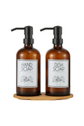 Lotion 2 Pcs White Kitchen Liquid Soap Dispenser Set 500ml+500ml With Bamboo Tray