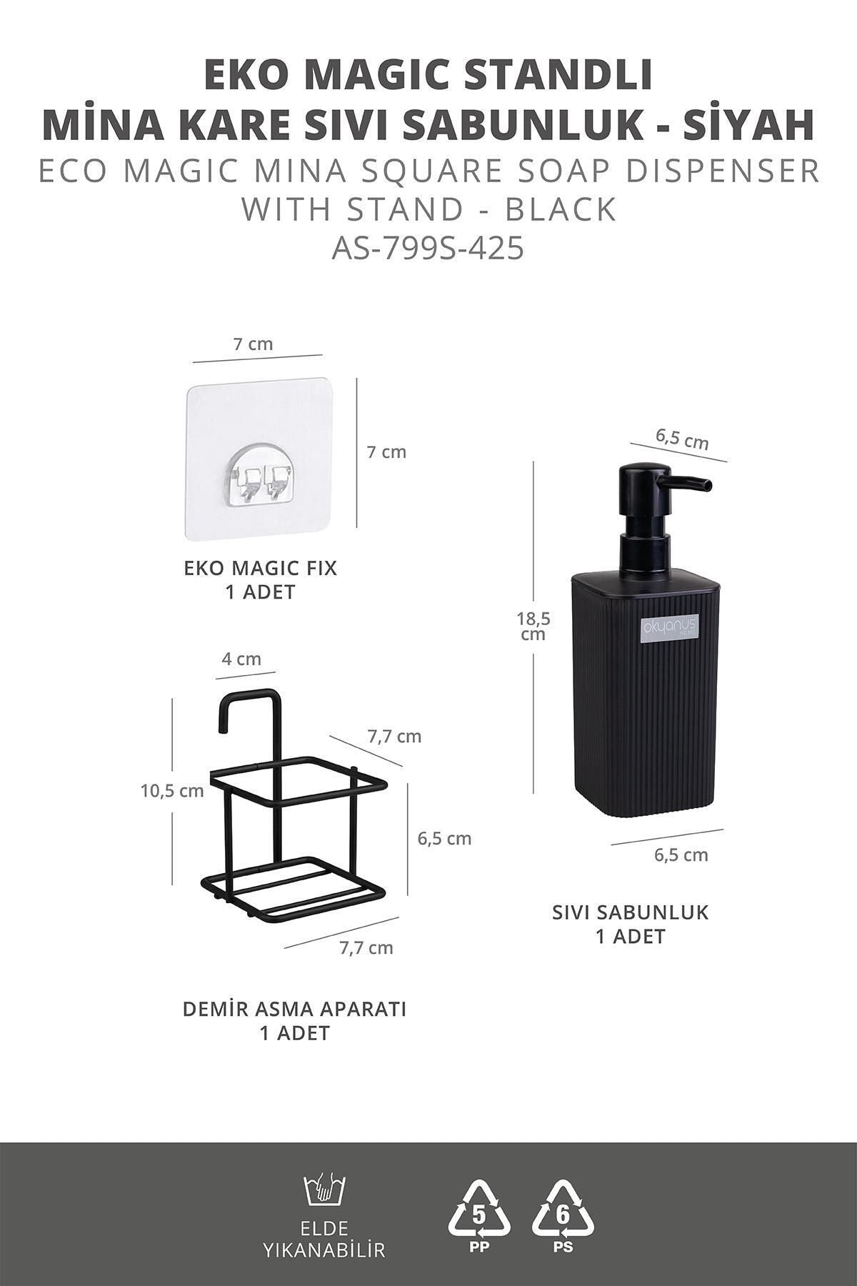 Mina Square Liquid Soap Dispenser with Black Eco Magic Stand