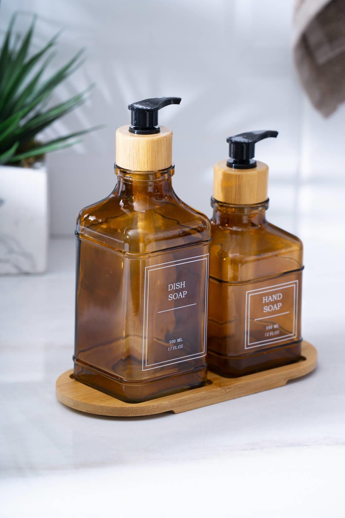 Louvre Bamboo Stand 2-Pack Liquid Soap Dispenser - 500 ml