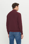 Men's Burgundy Cotton Zipper Bato Collar Jacquard Standard Fit Regular Fit Knitwear Sweater