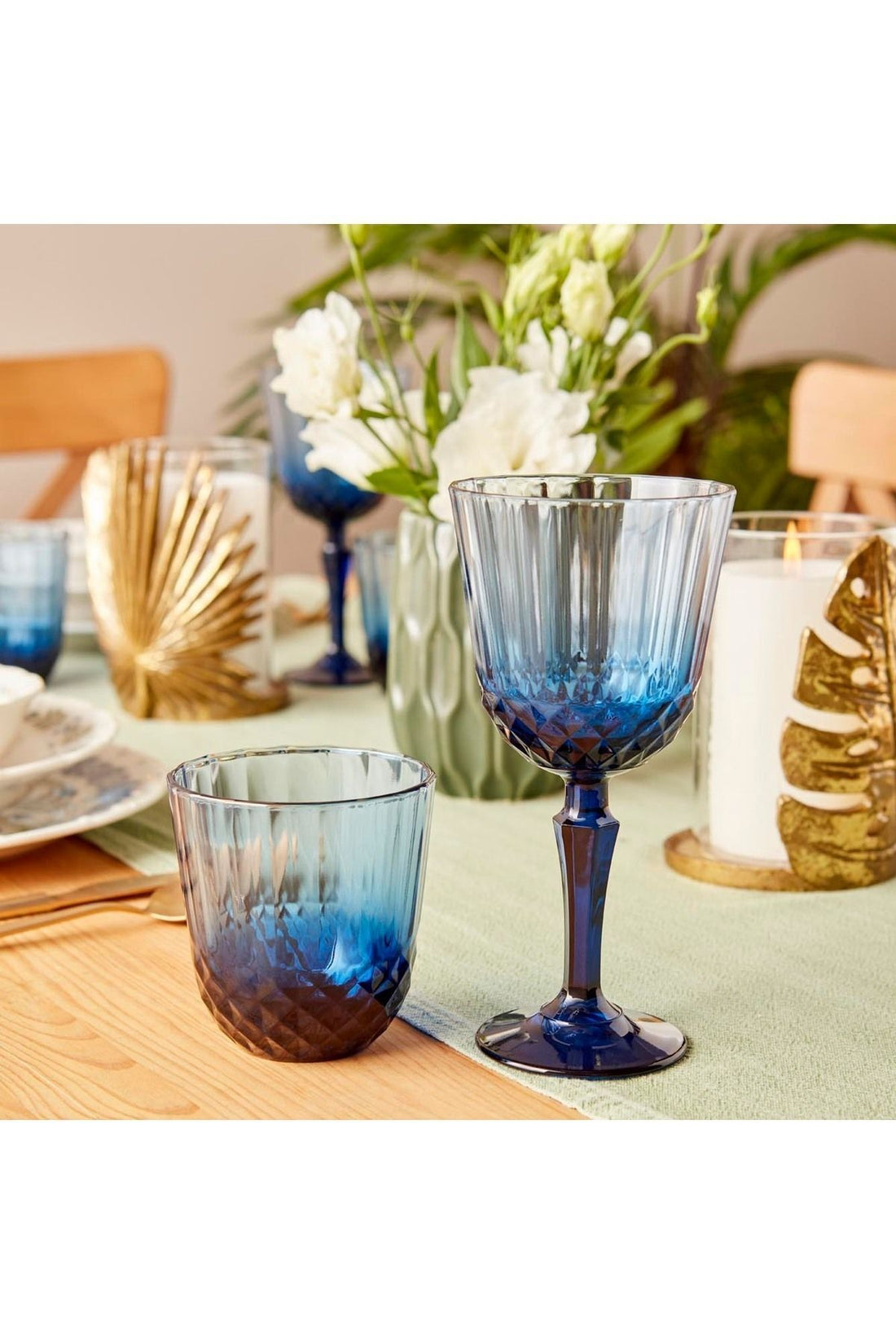 Colore Cutting Glass-Glasses Set of 12 Blue