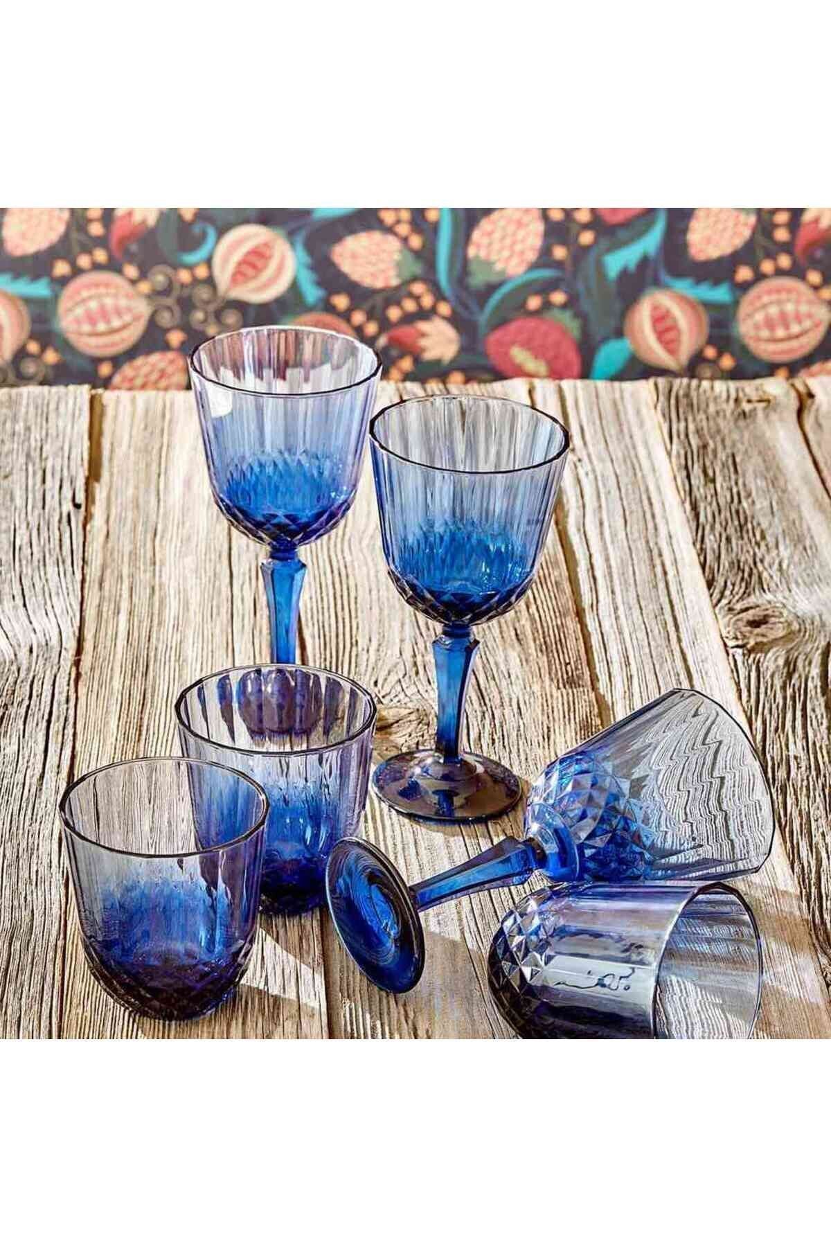 Colore Cutting Glass-Glasses Set of 12 Blue