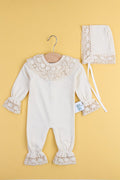 Mini Ropa - Organic Lace Baby Girl Jumpsuit with Hat Hospital Outlet Lace Embroidered Gift Mevlüt Gown