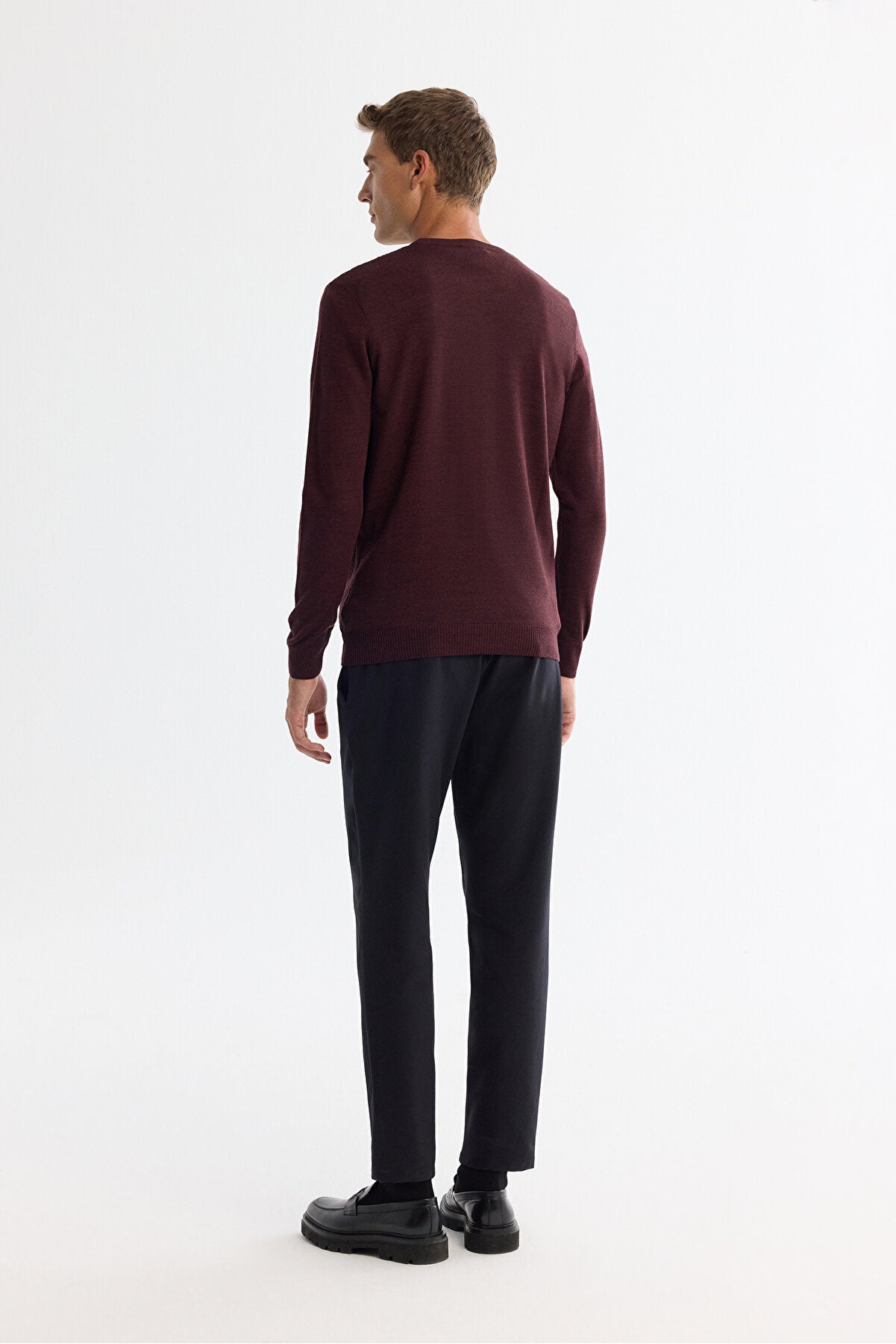 Men's Burgundy Textured Basic Sweater E005109