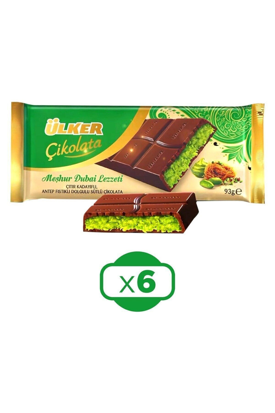 Ülker Eşhur Dubai Flavor Dubai Chocolate 93 g x 6 Pcs