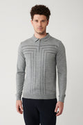 Men's Grey Zipper Wool Blend Striped Knitwear Sweater A32Y5094