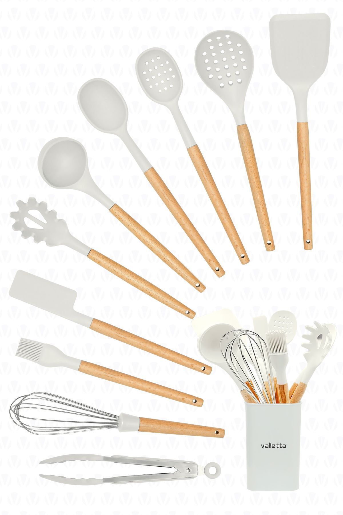 Matis Heat Resistant Silicone Fireproof Non-stick 11 Piece Serving Set White With Stand