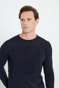Men's Navy Blue Standard Fit Regular Fit Non-feather Crew Neck Knitwear Sweater