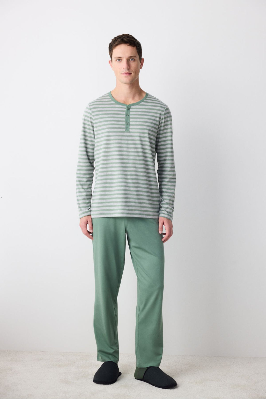 Green Stripe Green Pants Pajama Set