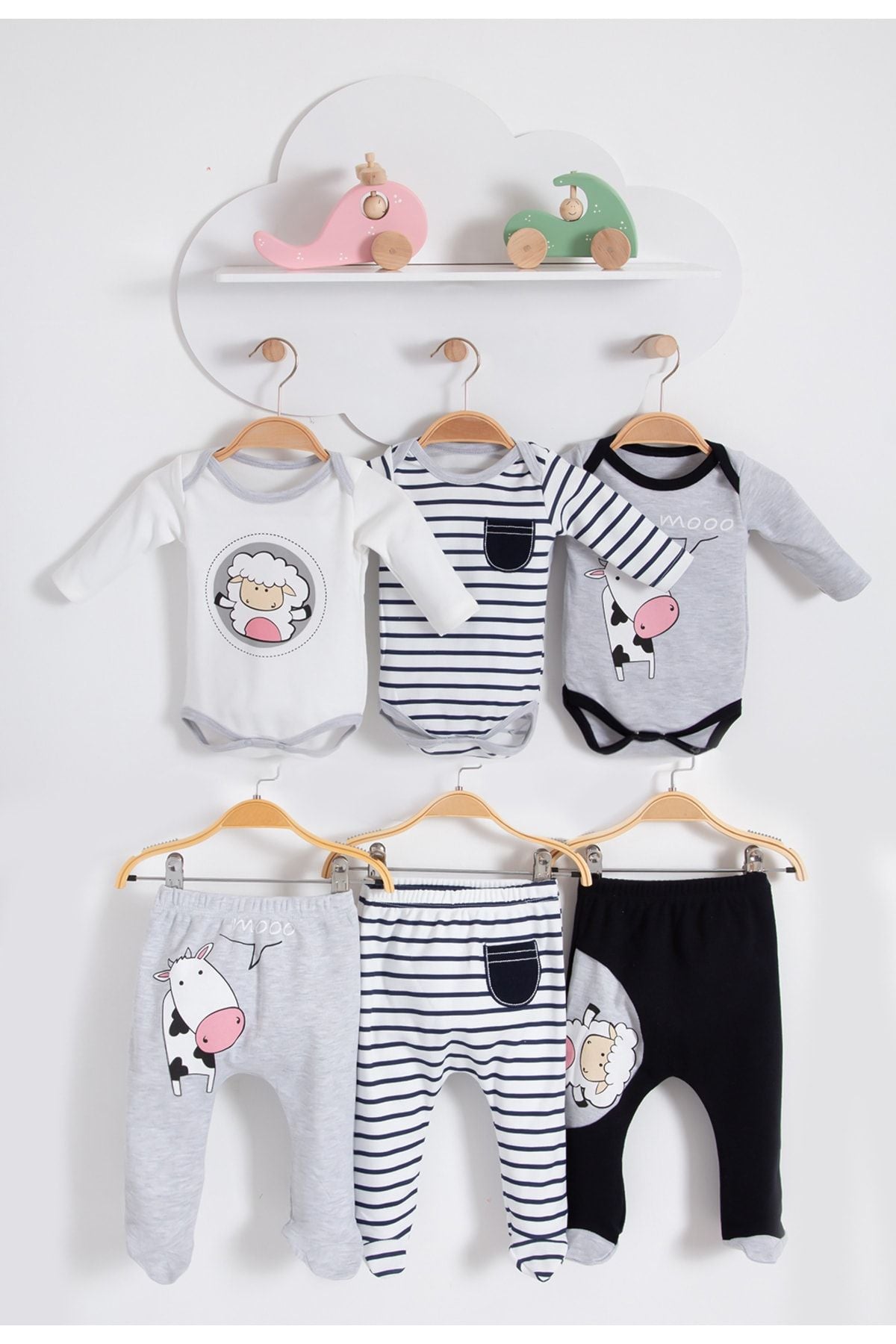 Baby 6 Pcs Bottom Top Set With Lamb And Cow Images