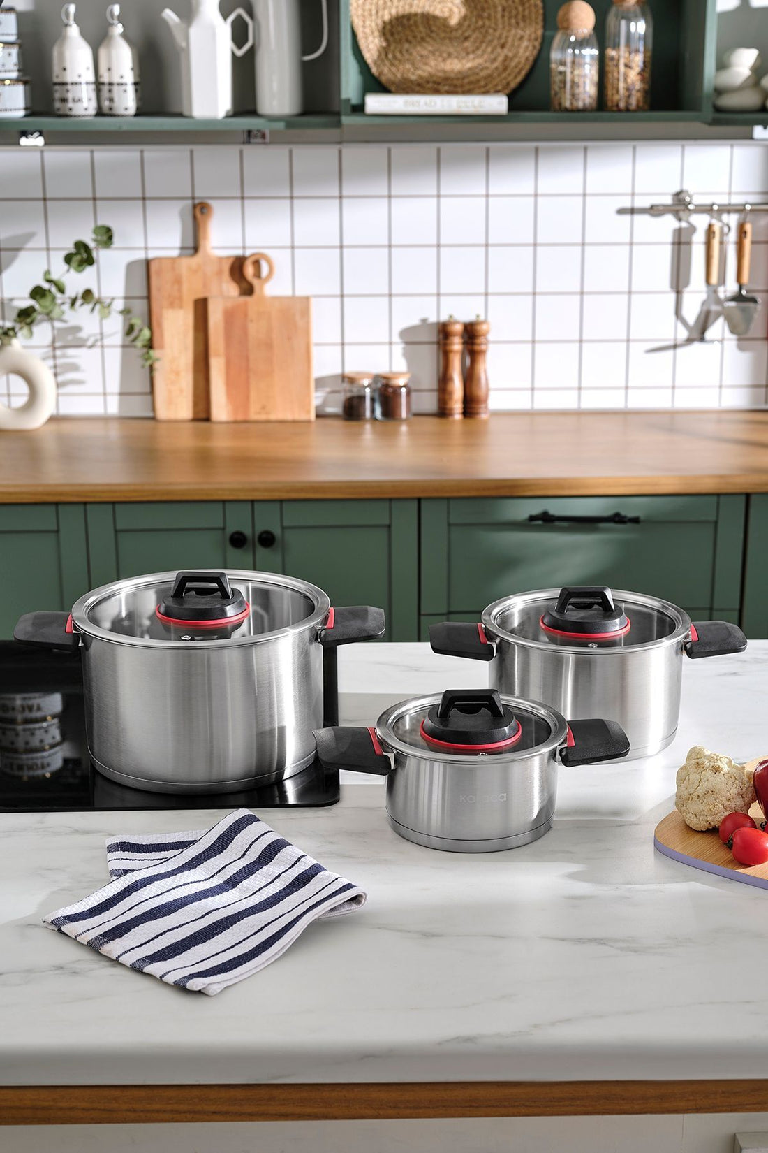 Yenka 6 Piece Steel Cookware Set with Induction Base