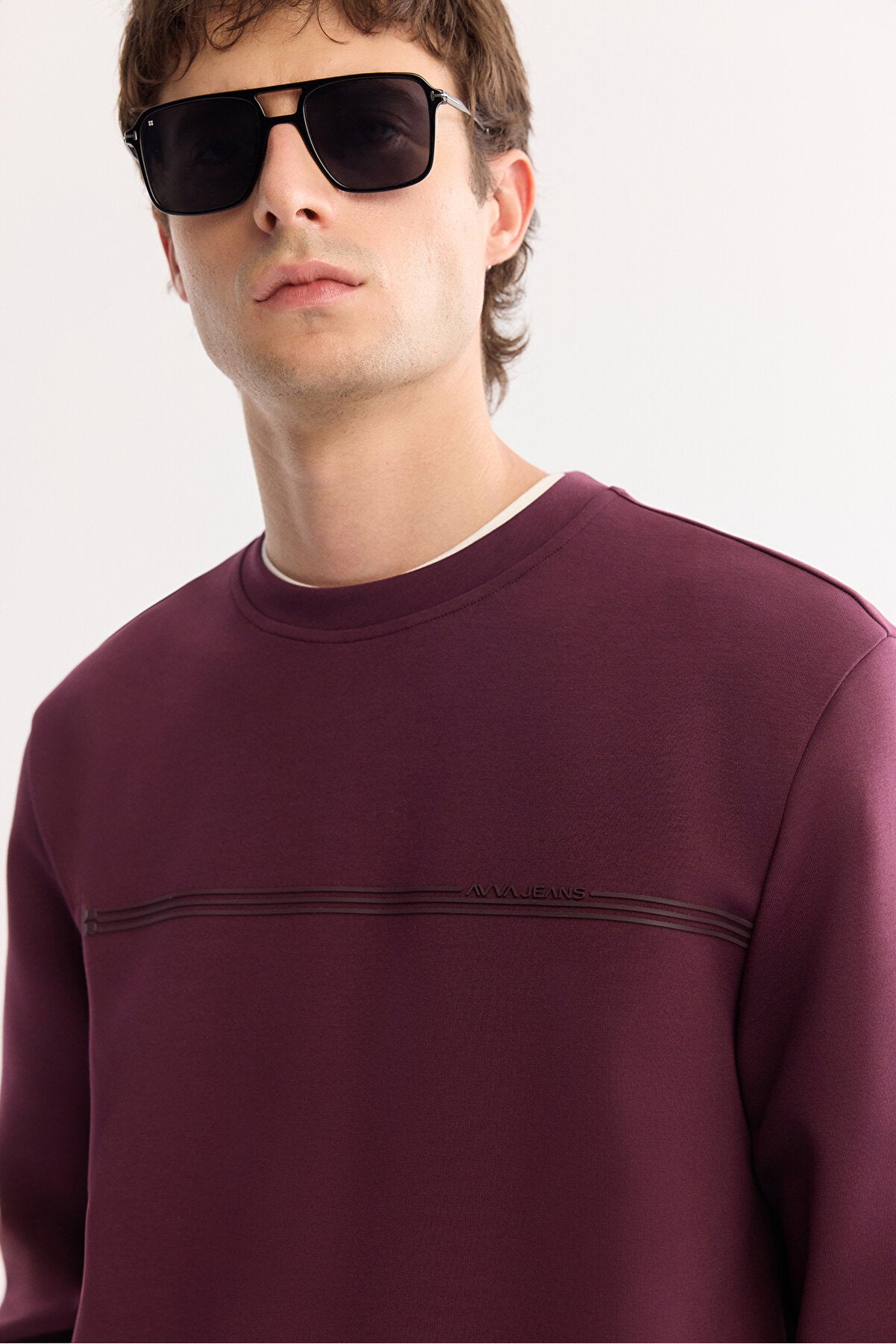 Erkek Bordo Bisiklet Yaka Pamuklu Bi-Stretch Baskılı Regular Fit Sweatshirt A52Y1325