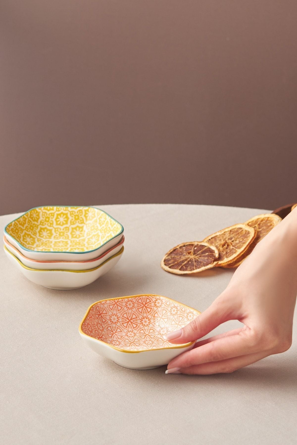 Floral Orange Hexagon Snack Tray 10 Cm