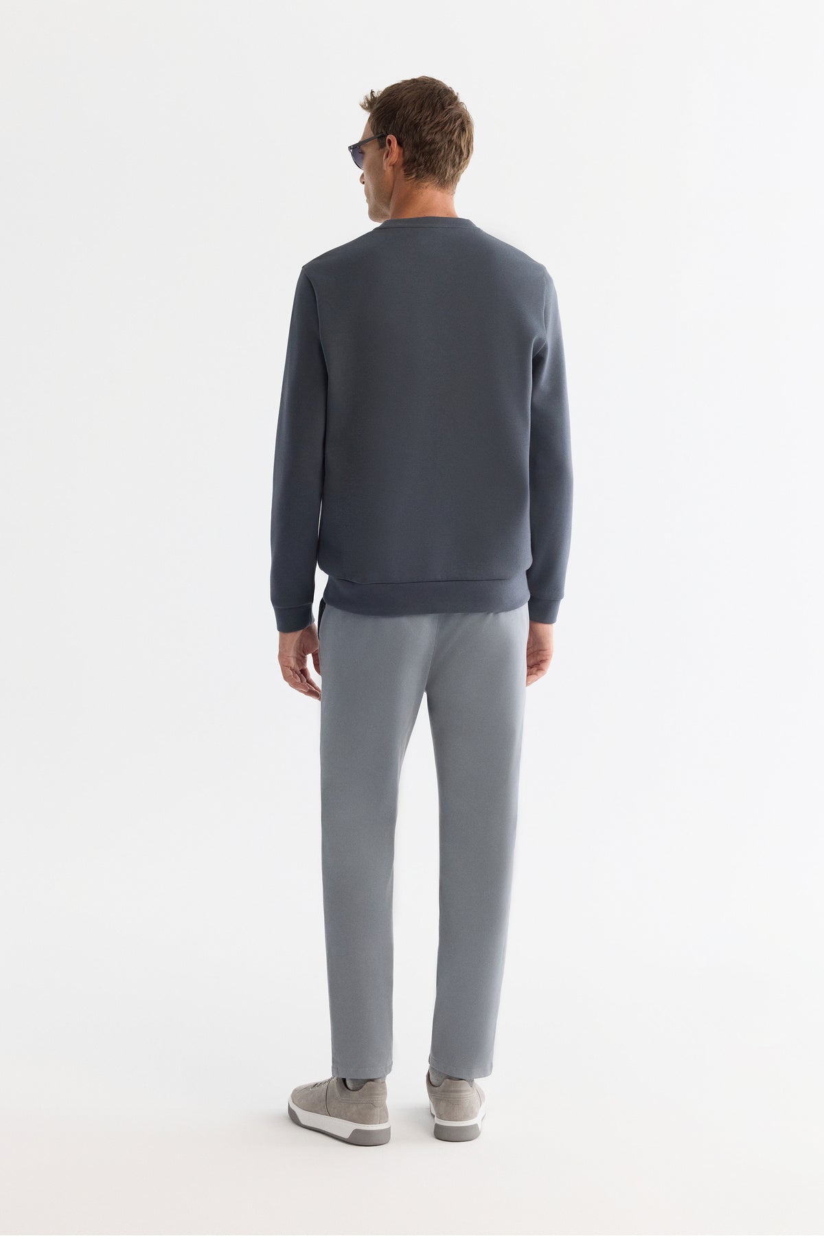 Erkek Antrasit Bisiklet Yaka Pamuklu Baskılı Elastan Regular Fit Sweatshirt A42Y1221