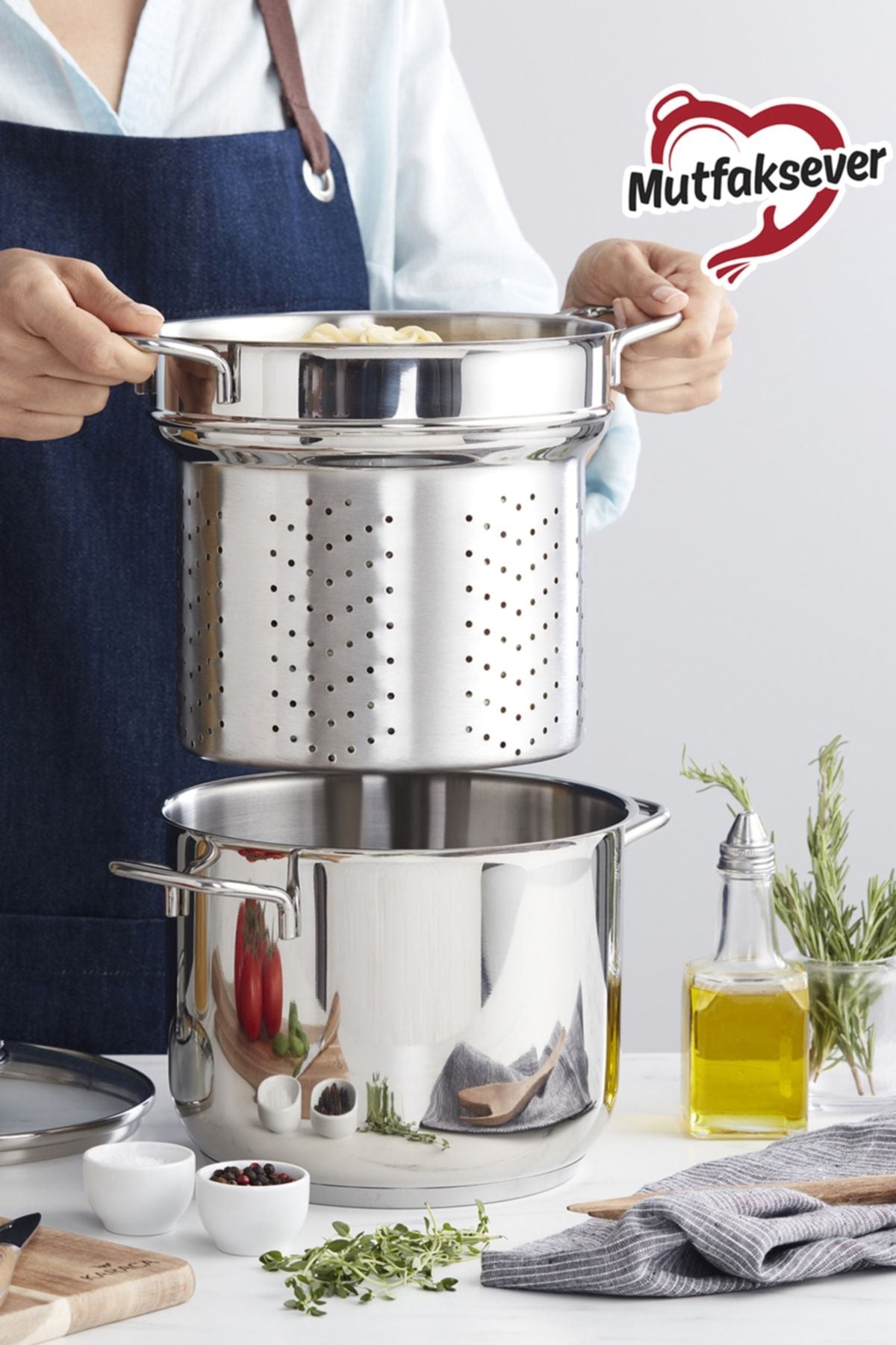 Kitchen Friendly Induction Bottom Steel Spaghetti Pot