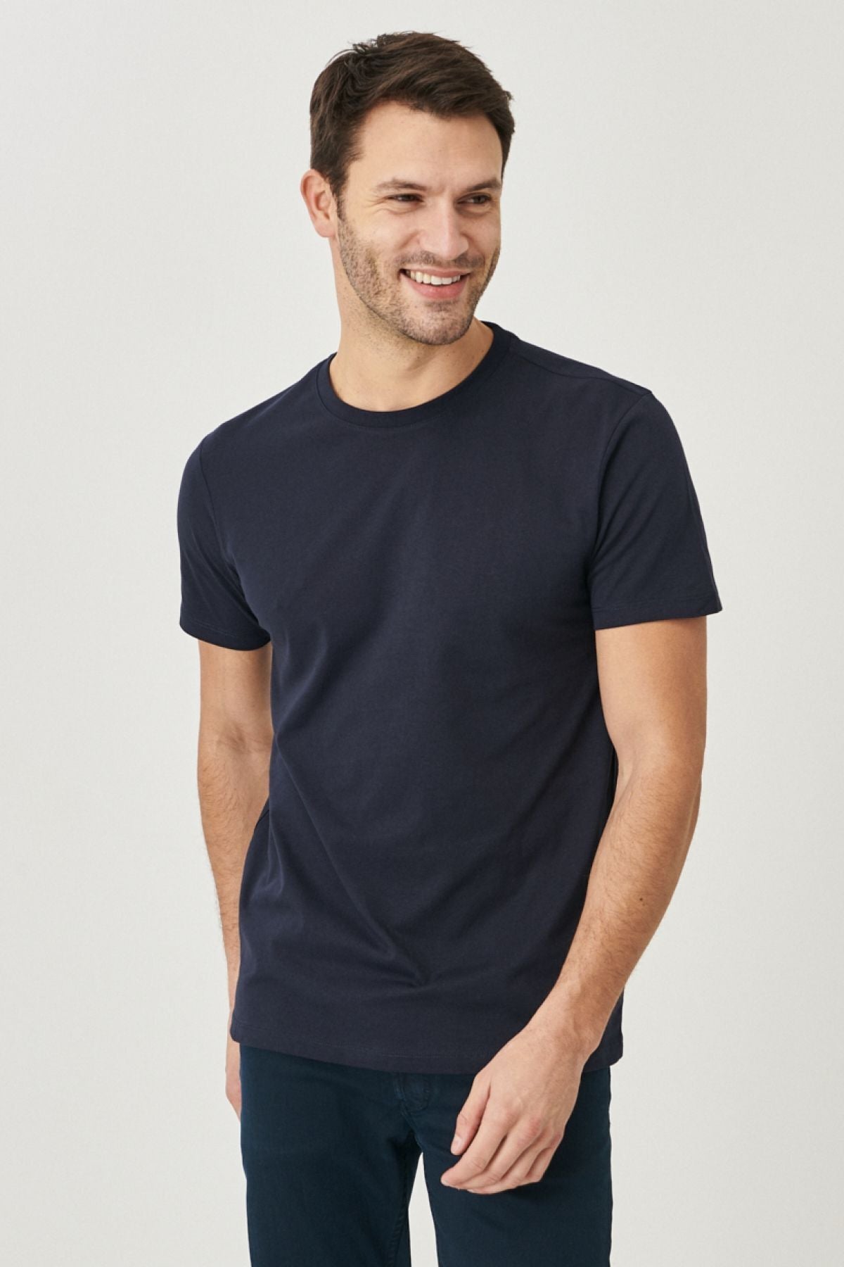 Men's Navy Blue 100% Cotton Slim Fit Slim Fit Crew Neck Basic T-Shirt