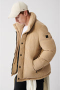 Men's Beige Stand Collar Polyester Garnished Velvet Inflatable Coat A32y6136