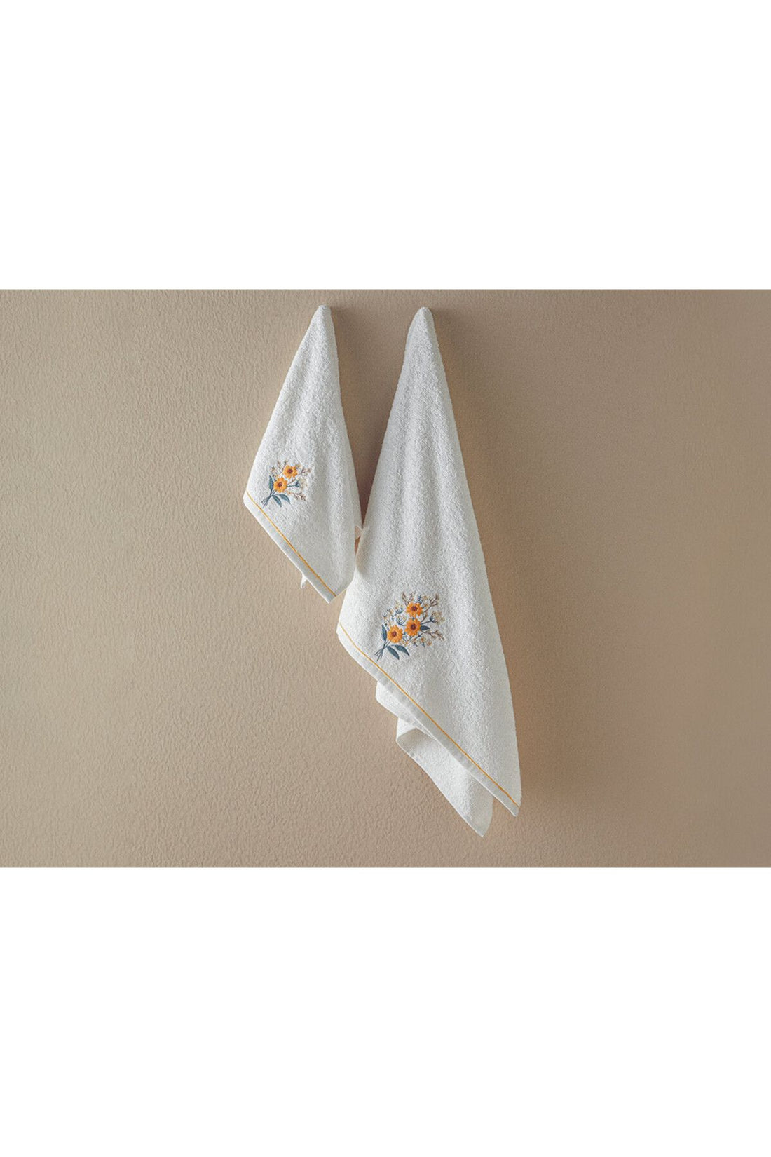 Sunflowers Cotton Embroidered Face Towel Set 50x80+30x45 Cm Ecru