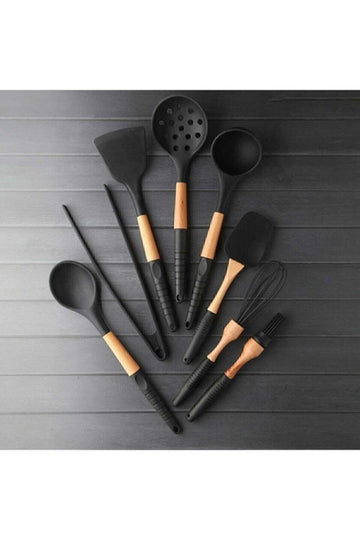 8 Piece Silicone Serving Set Pinterest Style Black Handle Middle Wood