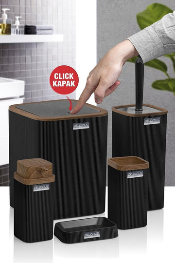 Stella Black Wood Pattern Striped 5-Piece Bathroom Set