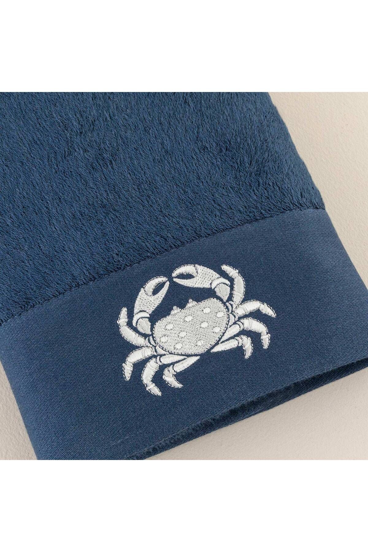 Aron Embroidered Face Towel 50x90 Cm Marin Blue