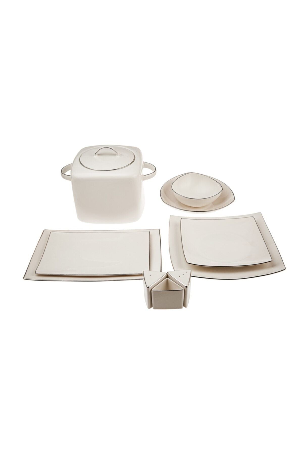 Square Bone Lucia 60 Pieces 12 Seater Dinner Set Platinum