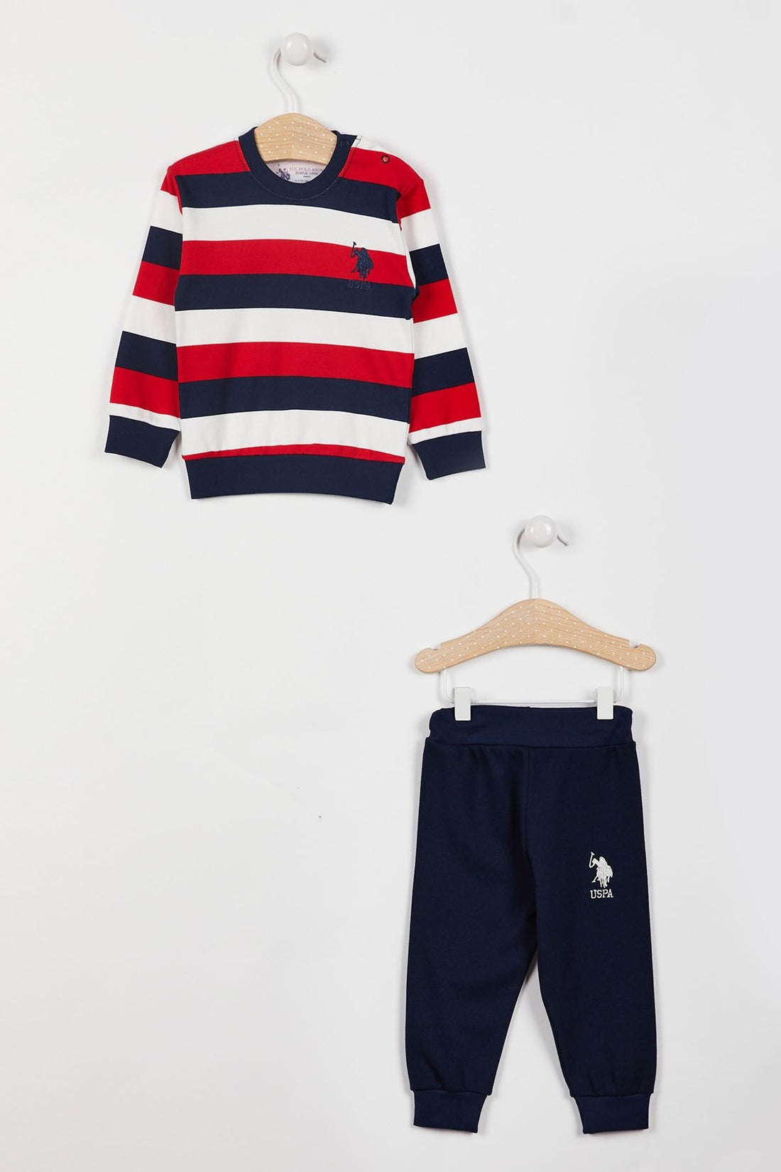U.s. Polo Assn Licensed Striped Cream Boy Baby Long Sleeve Tracksuit Suit