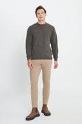 Men's Brown Wool Standard Fit Regular Fit Crew Neck Jacquard Knitwear Sweater