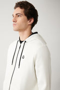 Men's White Unisex Sweatshirt Hooded Collar Polarized 3 Thread Zipper Regular Fit E001019