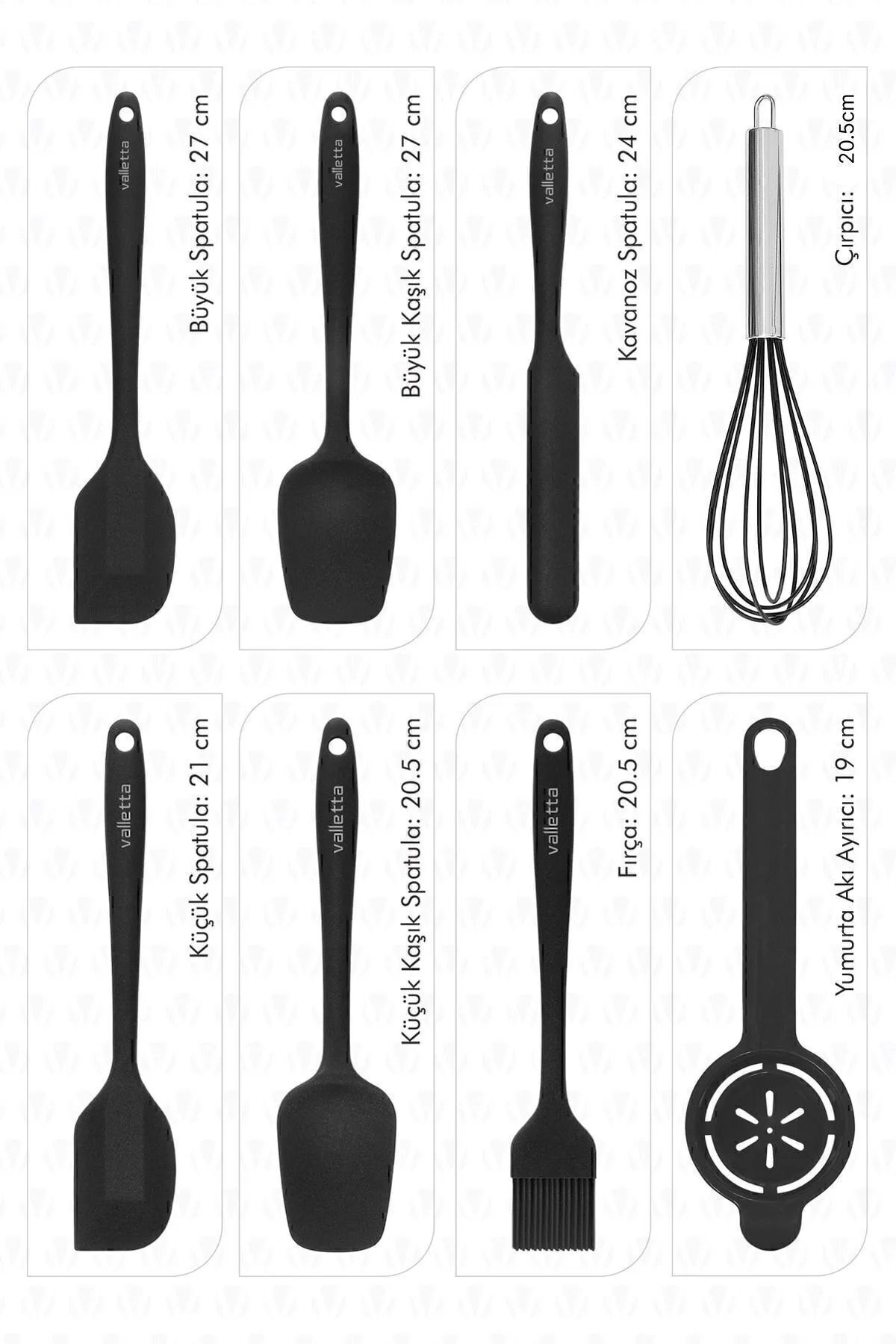 Drongo Heat Resistant Fireproof Non-stick Silicone Spatula Set 8 Pieces Black