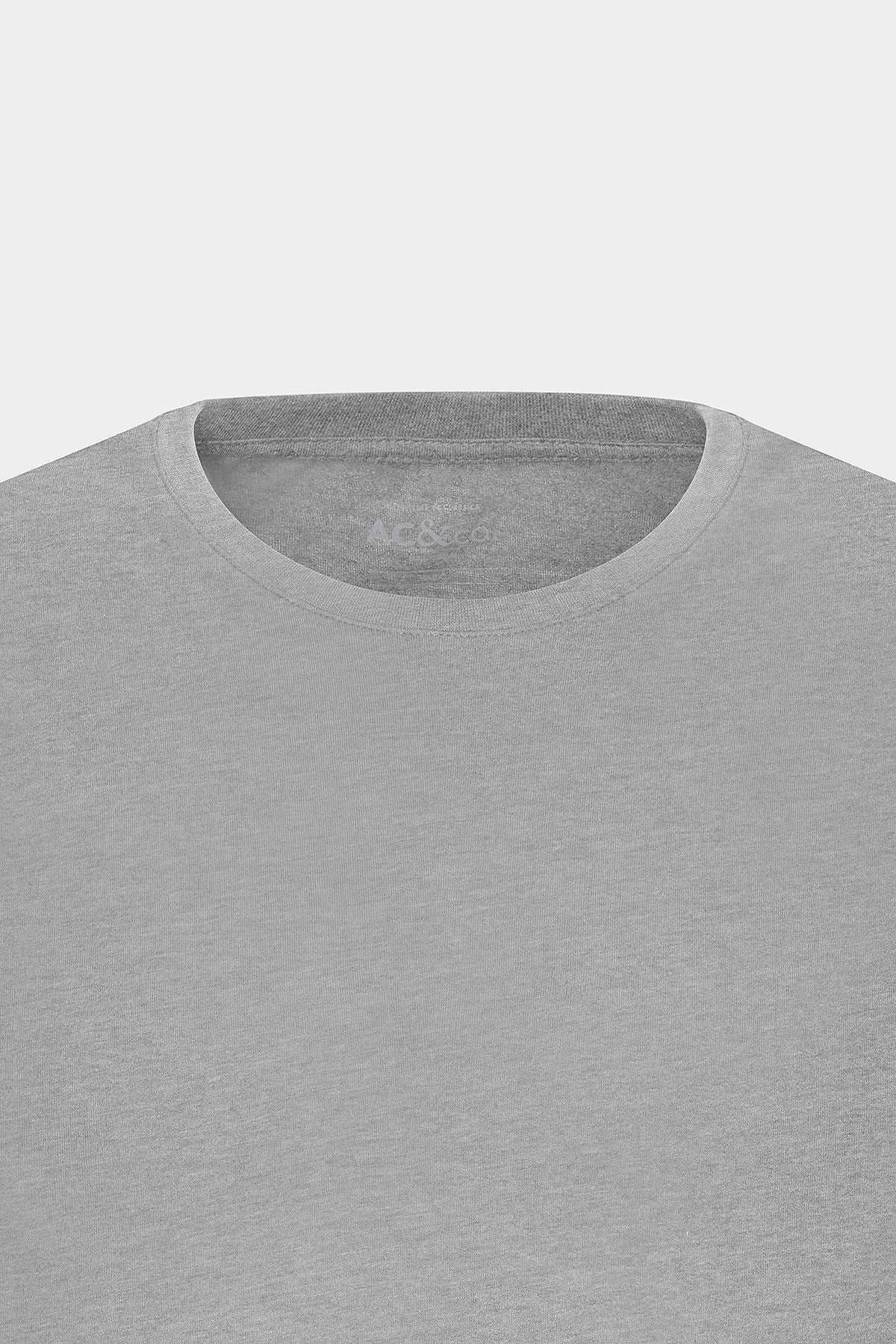 Men's Grey Melange Cotton Slim Fit Slim Fit Crew Neck Basic T-Shirt