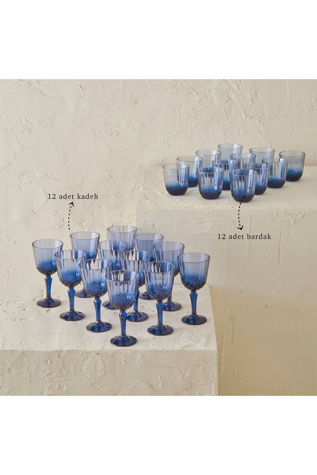 Colore Cutting Glass-Glasses Set of 24 Pcs Blue