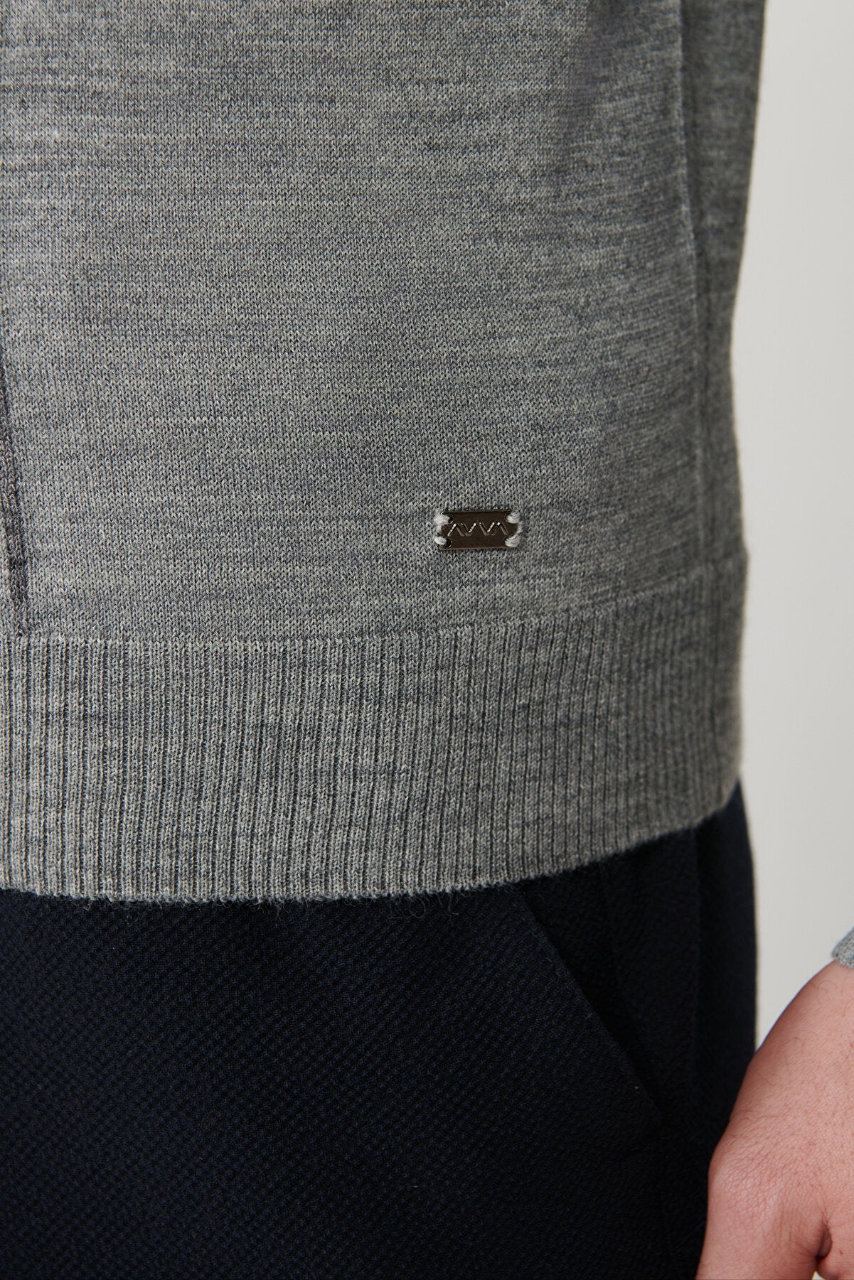 Men's Grey Zipper Wool Blend Striped Knitwear Sweater A32Y5094