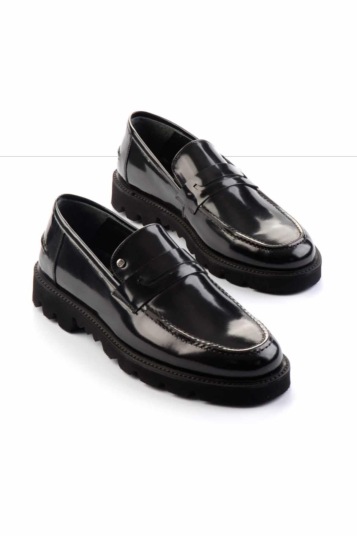 Bambi - Black Open Genuine Leather Mens Loafer Shoes E01798103114