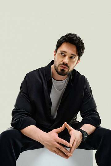 Erkek Siyah Soft Touch Alttan Britli Yaka Soft Touch Oversize Fit Gömlek A41Y2168