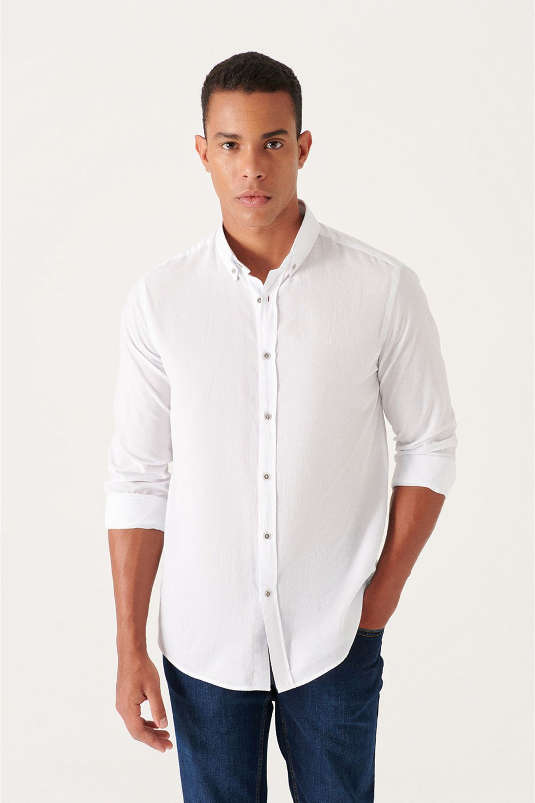 Men's White Shirt 100% Cotton Slim Soft Button Down Collar Long Sleeve Regular Fit E002206