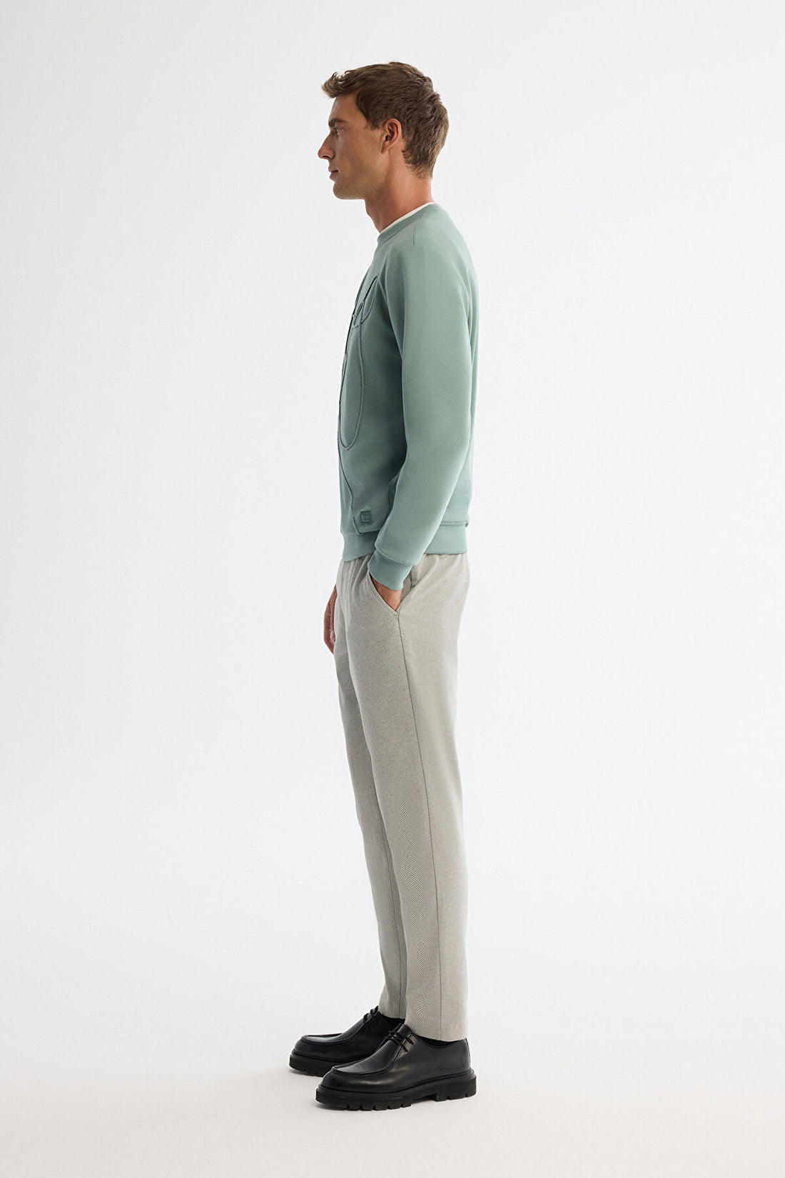 Erkek Mint Yeşil Bisiklet Yaka Pamuklu Nakışlı Regular Fit Sweatshirt A42Y1247