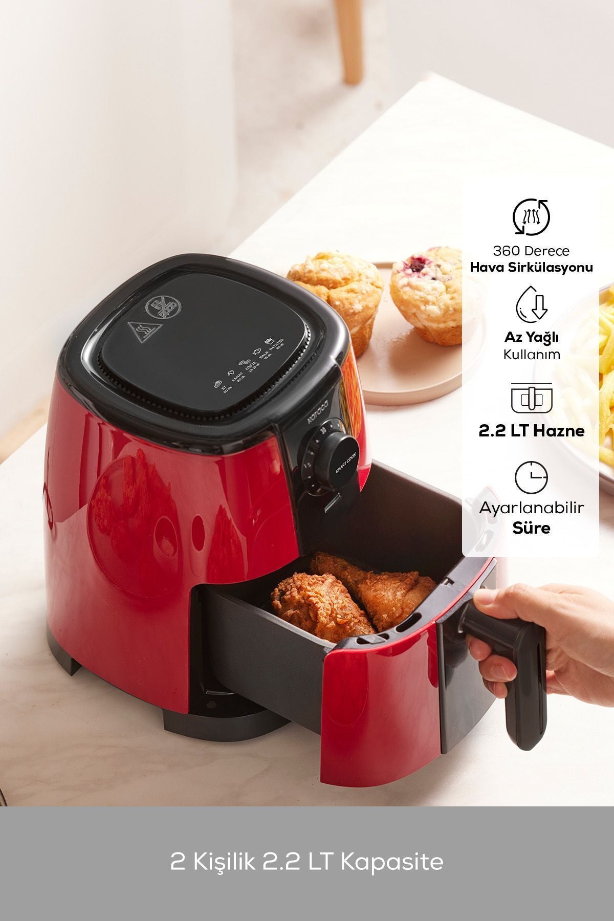 Smart Cook Compact Airfryer Ruby 2 Seater with Time Setting Up to 60 Minutes